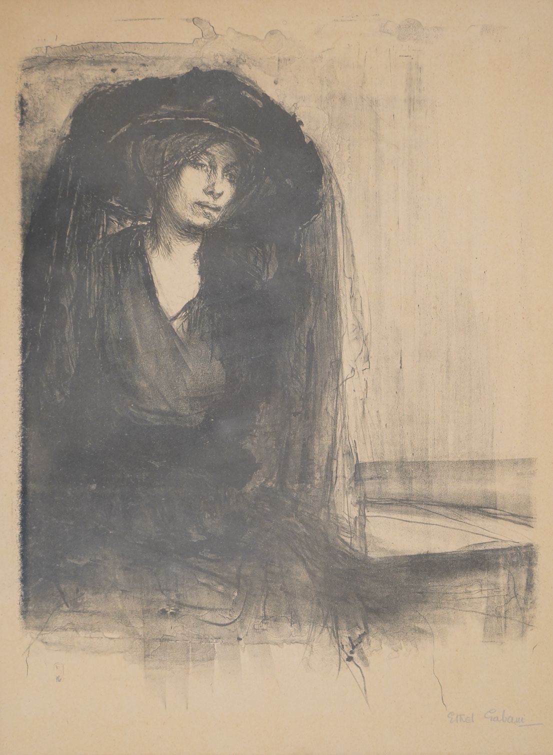 Ethel Gabain (French, 1883-1950), lithograph, ''Deuil'' (Mourning), signed in pencil, 41 x 30cm. Condition - fair, paper browned